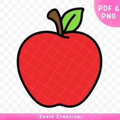 an apple with a green leaf on it and the words png are in pink