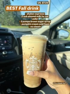 someone holding up a cup of coffee in their hand with the caption best fall drink