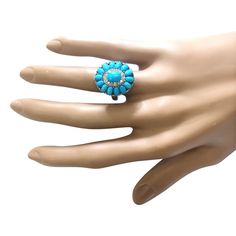 Stamped: 14K White Gold Total Ring Weight: 6.0 Grams Ring Length: N/ARing Width: N/A Gemstone Weight: Total Natural Turquoise Weight is 3.38 Carat Quantity: 1 (7.00x5.00mm), 14 (5.00x3.00mm) Color: Blue Diamond Weight: Total Natural Diamond Weight is 0.25 Carat Quantity: 14 Color: F-G, Clarity: VS2-SI1 Face Measures: 20.20x17.45 mm Sku: [703802W] Formal Turquoise Multi-stone Rings, Turquoise Multi-stone Round Opal Ring, Formal Turquoise Rings With Gemstone Accents, Turquoise Diamond Ring Fine Jewelry, Oval Blue Multi-stone Turquoise Ring, Fine Jewelry Turquoise Ring With Center Stone, Turquoise Multi-stone Ring Fine Jewelry, Fine Jewelry Turquoise Multi-stone Ring, Turquoise Multi-stone Round Jewelry