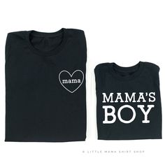 Mommy and Son Matching Shirts // Women's Boyfriend Fit Graphic Tee Shirt & Toddler Boy Shirt The perfect mommy and me outfit for a mama and her mama's boy! **Newborn-18 Month shirts are bodysuits // 18 Month + Up are T Shirts** IMPORTANT NOTE: These are unisex shirts. Women, order your normal size for a loose fit, or size down one for a more fitted look. Women normally prefer to size down in unisex sizing. The toddler shirts run true to size. SHIPPING DETAILS: - All shirts are shipped via US Black Cotton Family Matching Shirt, Black Cotton Tops For Family Matching, Black Family Matching Shirt For Mother's Day, Black Cotton Shirt For Family Matching, Black Long Sleeve T-shirt For Family Matching, Black Tops With Letter Print For Mother's Day, Black Crew Neck Tops For Mother's Day, Mother's Day Black Tops With Graphic Print, Black Cotton Tops For Mother's Day