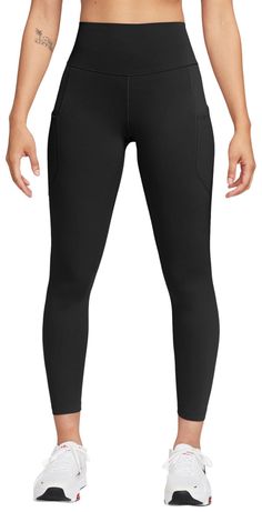 Up for a workout or down to chill, these leggings are the Ones that are ready for whatever you are. Their midweight, peachy-soft fabric stretches with your every move and dries quickly. Plus, a high waist is designed to meet your favorite cropped tops for a head-to-toe look that you can feel confident and comfortable in all day long. Fit & Design: Tight fit: snug and form-fitting Gentle support: feels like a soft hug with plenty of freedom 7/8 length: hits at ankle High-Waisted: sits at or above Nike Web, Womens Athletic Outfits, Leggings With Pockets, Cropped Tops, Athletic Apparel, Athletic Outfits, A Workout, Sheer Fabrics, Feel Confident