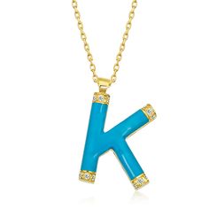 Features Yellow gold, white diamond and blue enamel Material: Solid Gold (not gold plated or gold filled) Available Gold Color: Yellow gold, rose gold and white gold Karat: 14 K (585) Diamond weight: 0.068 ct Gold grams: 2.50 gr Diamond color: F-G Color Letter height: 13,5 mm Letter weight: 8 mm Available with or without chain Can be personalized Made to order If you would like get it done in different color, check our enamel catalog and choose your preference from 'enamel color' section. Person Enamel Gold Jewelry With Initials, Blue Initials Jewelry As A Gift, Blue Initials Jewelry For Gift, Blue Enamel Necklace For Anniversary, K Pendant, Diamond Initial Necklace, Personalized Letters, Letter K, Gift For Her Birthday