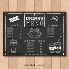 a chalkboard menu with drinks on the wooden table free psd file for food and drink menu template