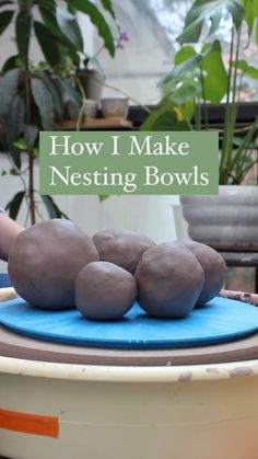 how i make nesting bowls in the middle of a planter with text overlay that reads, how i make nesting bowls