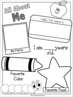 an all about me worksheet with pictures and words to help students learn how to write