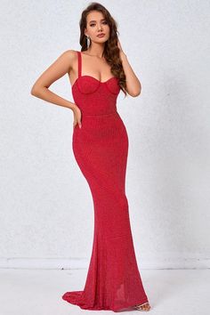 Amplify your evening beauty with a stunning look like the Radiant Presence Fishtail Maxi Dress! This glamorous dress features dazzling rivet embellishment that create a mesmerizing design across a power mesh fabric (atop a matching knit lining) as it shapes a sleeveless panelled-bodice with a flirty sweetheart neckline, all supported by adjustable spaghetti straps. The figure-flaunting, curve-hugging silhouette continues down to a fishtail hem with godet detailing and a small train. Hidden back zipper/clasp. 100% Polyester. Lined. Runs true to size. Hand Wash Cold. Do Not Bleach. Line Dry. Iron Low Heat. Origin China. ** Color may vary due to lighting on images. The product images (without model) are closest to the true color, pattern and style of the product. Glamorous Dress, Fishtail Maxi Dress, Hugging Silhouette, Glamorous Dresses, Gothic Dress, Crop Top Blouse, Boho Maxi Dress, Cardigan Tops, Cutout Dress