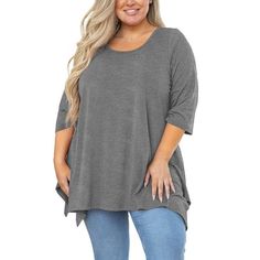 SHOWMALL Plus Size Tunic Top is going to be the newest staple in your wardrobe! It is suitable for everyday wear.The style of this plus size tunic offers a versatile fit that's great in a day for casual entertainment. Material: Plus size casual tunic made of high quality fabric, soft, breathable, lightweight, stretch and comfy to wear in this spring, summer, autumn and winter. No see-through, no shrink, let you show off a grace look. Features: Loose waist 3/4 sleeve plus size shirt for women des Plus Size Fall Tunic, Florida Fall Fashion, 60 Outfits, Stylish Plus Size Clothing, Expensive Dresses, Plus Size Tunic, Tops Style, Women Design, Shirts For Leggings