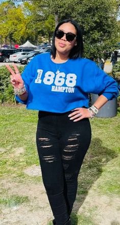 "My HBCU Year T-shirt, Cropped Sweatshirt, Cropped Hoodie, Hoodie or Sweatshirt-Hampton University 1868.  Make The Breezeway YOUR Runway!  Represent your HBCU and school colors in this custom piece.   This item is handmade to order and generally takes 10-14 business days (m-f) to prepare for shipping.  Customized and larger orders may take longer.   This UNISEX cropped sweatshirt/hoodie and regular fit sweatshirt/hoodie and t-shirt fits most customers true to size however, if you are more \"bles Hbcu Homecoming, Crop Sweatshirt Hoodie, Hampton University, Football Game Outfit, Homecoming Outfits, University Shirt, University Sweatshirts, Quick Outfits, Sweatshirt Fabric