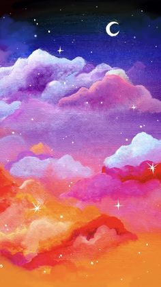 a painting of clouds and stars in the sky