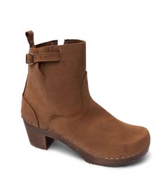 Leather Clog Boots for Women | Swedish Ankle Booties in Brown, Black And Navy Nubuck | Sandgrens Man Western Leather Clogs With Round Toe, Brown Wooden Clogs With Wooden Heel, Leather Clogs With 4-inch Heel For Spring, High Heel Clogs With Cork-bed Midsoles, Sandgrens Clogs, Brown Leather Clogs With 4-inch Heel, High Heel Clogs, Clog Boots, Wooden Clogs