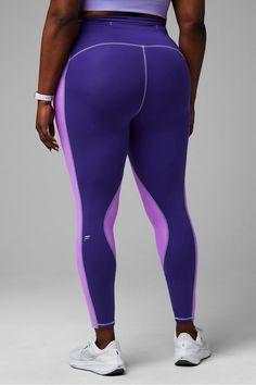 Motion365+ High-Waisted Shine Legging Fabletics purple female Activewear >> Womens >> Bottoms >> Leggings >> Full Length Motion365 plus Running/Training 4-Way Stretch/Moisture-Wicking/UPF Protection High Waist Purple Gym Bottoms, High Stretch Purple Workout Bottoms, Purple High-stretch Workout Pants, Purple High Stretch Full Length Activewear, Compressive Purple Leggings For Sportswear, Purple High Waist Stretch Activewear, Purple Compressive Sportswear Leggings, Purple Stretch Sportswear Leggings, Purple Compression Full-length Tights