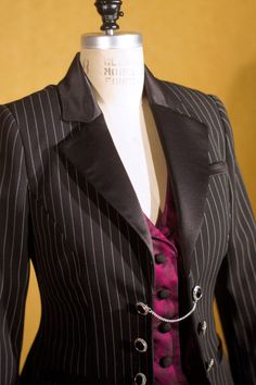 Pinstripes and Brocade----Custom Women's Tuxedos Pinstripe Tuxedo Suit, Elegant Striped Fitted Suit, Elegant Pinstripe Blazer, Elegant Fitted Striped Suits, Elegant Fitted Suit With Vertical Stripes, Elegant Tailored Pinstripe Three-piece Suit, Elegant Pinstripe Tailored Three-piece Suit, Elegant Formal Suits With Vertical Stripes, Pinstripe Tuxedo Suit For Semi-formal Occasions