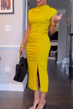 Lasaky - Elegant Maxi Formal Dresses For Women's Occasions Elegant Stretch Yellow Midi Dress, Elegant Yellow Stretch Midi Dress, Elegant Stretch Yellow Dress, Elegant Yellow Stretch Dress, Yellow Fitted Maxi Dress For Workwear, Formal Wear Women, Bodycon Maxi Dresses, Maxi Dress Online, Formal Dresses For Women