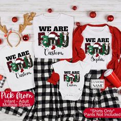 ✨Color hue can vary between baby and adult. Choose all black or all white for best color match✨ *Pajama pants NOT INCLUDED* Shirts sold separately.  Choose your first shirt size and color and add to cart.  Come back to listing and repeat the process. Celebrate the season with the We Are Family Christmas 2024 Shirt, perfect for holiday gatherings. This fun tee is great for family photos or group events. ✅SHIRT FEATURES   -Super Soft Feel -Crisp Graphic Print  -Direct to Garment Printing - No Vinyl Iron on -Eco-Friendly Process -Love It Things to know: - Each item is handmade to order! - We use Rabbit Skins Bodysuits for infants and Bella Canvas for all other sizes. (if something goes out of stock we will swap for comparable when necessary) Our goal is consistency and reliability. Please ref Christmas Family Shirt, Pajamas Christmas, Toddler Size Chart, Custom Matches, Matching Christmas Pajamas, Group Events, Christmas Pjs, Group Shirts, Family Christmas Shirts