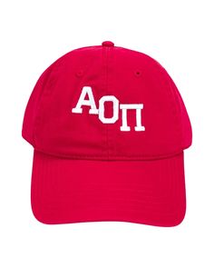 a red hat with the word aot on it in white letters and an embroidered logo