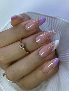 Multicolor  Collar  ABS  Color Nails Embellished   Nail,Hand & Foot Care Manikur Kuku, Lilac Nails, Lavender Nails, Almond Acrylic Nails, Acrylic Nails Coffin Short, Short Acrylic Nails Designs, Oval Nails