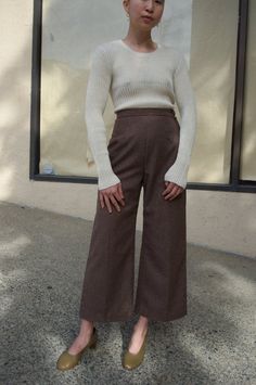 Cocobolo arles pant made from 100% wool. fitted high waist with size zip and button closure. classic flared leg silhouette with a modern cropped ankle length.    100% wool (fabric color will vary slightly depending on available stock).    our in house line is handmade in our studio in small quantities. making these items takes time and effort. please allow 4-8 weeks for production time if back ordered.sizing chart:    xsmall    bust: 31.5-33 inches  waist: 23.5-25 inches    small    bust: 33.5-3 Masculine Style, Tacoma Wa, High Neck Sweater, Wool Trousers, Black Friday Shopping, Knit Pants, Engineered Garments, Large Bust, Wool Fabric