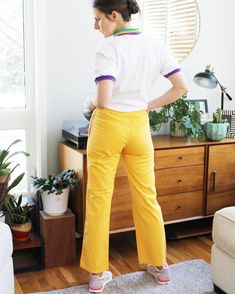 Bright yellow, super sunny cotton pant by Canterbury of New Zealand. Has draw string, pockets, and elastic waist. In great vintage condition, with standard wear, and only issue to note is a small spot by the left pocket (shown in last image). Labeled a size 30". Fits like a current, trim M or size 6/8. (*Please see specific dimensions below before buying.) Dimensions, taken flat and straight across, are: ▴ waist 13" (relaxed) to 18" (fully expanded) ▴ hip 23" ▴ rise 10" ▴ inseam 30.5" ▴ total le Yellow Straight Leg Bottoms With Elastic Waistband, Vintage Cotton Bottoms With Elastic Waistband, Retro Relaxed Fit Bottoms With Elastic Waistband, Retro Relaxed Fit Pants, Yellow Relaxed Fit Straight Pants, Casual Yellow Cotton Pants, Retro Wide Leg Cotton Pants, Yellow Cotton Bottoms With Elastic Waistband, Yellow Cotton Long Pants