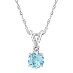 14K White Gold Gem and Diamond Accent 5mm Round Pendant with Chain Elevate any ensemble with this gemstone and diamond-accented design. A lovely addition to every jewelry wardrobe.       Pendant approx. 1/2"L x 1/4"W     Chain approx. 18"L x 1/16"W     Stamped 14K; white gold     Chain: spring-ring clasp   Stone Information       All sizes and weights approximate     Aquamarine: Round; 0.45ct     Amethyst: Round; 0.48ct     Citrine: Round; 0.48ct     Peridot: Round; 0.55ct     Blue Topaz: Round; Classic Blue Diamond Necklace With Accents, Diamond Solitaire Necklace With Birthstone, Formal Fine Jewelry Birthstone Necklace With Round Stone, Formal Birthstone Necklace With Diamond Accents, Blue Diamond Birthstone Necklace For Anniversary, Diamond Birthstone Necklace With Round Gemstone, Elegant Round Birthstone Necklace With Gemstone Accents, Fine Jewelry Diamond Necklace With Birthstone In Round Cut, Elegant Blue Topaz Birthstone Necklace For Anniversary