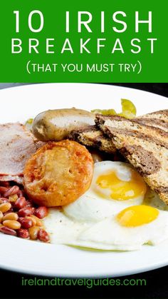 a white plate topped with eggs, beans and toast