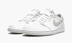 The Women’s Air Jordan 1 Low OG “Neutral Grey” is the women’s sizing of an original colorway of the low-top version of Michael Jordan’s first signature shoe. The third-ever low-top “Neutral Grey” following the 1985 and 2015 Europe-exclusive releases, the June 2021 edition of the iconic design deviates from aforementioned styles in that it displays Neutral Grey-colored suede materials on the Swoosh and heel tab. Jordan Brand constructs the upper in a buttery cut of white leather. Grey “Nike Air” Air Jordan 1 Low White, Jordan 1 Low White, Nike Air Jordan 1 Low, Womens Air Jordans, Grey Nikes, Nike Air Jordan 1, Air Jordan 1 Low, Jordan 1 Low, Grey Shoes