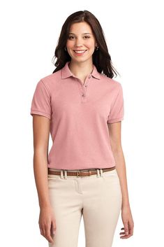 Port Authority ® Ladies Silk Touch™ Polo. L500 - LIGHT PINK - 3XL | Port Authority Women's Silk Touch Polo Shirt in Light Pink Size 3XL | Cotton/Polyester Blend Pink Polo Shirt, Pink Polo, Silk Touch, Port Authority, Pique Polo Shirt, Work Wear Women, Polo Shirt Women, Woven Dress, Women's Shirts