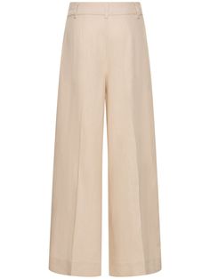 Length: 106cm. Concealed front hook and zip closure. Belt loops. Front pleated detail. Two side pockets Chic Wide Leg Bottoms With Concealed Fastening, Wide Leg Pants With Concealed Front For Work, Workwear Straight Pants With Concealed Front Fastening, Pleated Wide Pants, Wide Pants, Max Mara, Light Beige, Pants, Wide Trousers