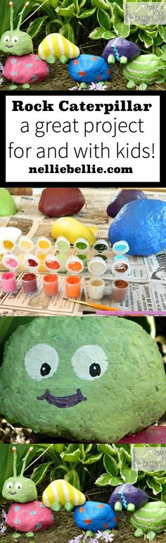 A fun craft for kids to personalize their gardens. Rocks, outdoor glue and paint create these one of a kind garden rock caterpillars. Rock Painting Ideas Easy, Goonies, Crafty Kids, Fun Crafts For Kids, Rock Crafts, Craft Activities For Kids, Garden Crafts, Easy Kids