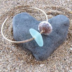 Hawaiian Sea Glass | Gold Bangle, Aqua Sea Glass, Hawaiian Puka Shell, Hammered, Ready to ... Handmade Sea Glass Bracelet As Gift, Handmade Sea Glass Bracelet For Gift, Unique Recycled Glass Jewelry For Beach, Unique Recycled Glass Beach Jewelry, Handmade Recycled Glass Bracelet, Coastal Style Bracelet Jewelry Gift, Handmade Beach Bangle Jewelry, Unique Beach Bangle Jewelry, Ocean-inspired Bangle Jewelry For Gifts