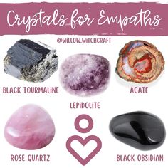 Crystals For Green Witch, Must Have Crystals For Witches, Crystal Properties Witchcraft, Beginner Witch Crystals, Crystals For Empaths, Crystals 101, Crystals Every Witch Should Have, Crystal Identification