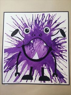 a drawing of a purple monster with big eyes