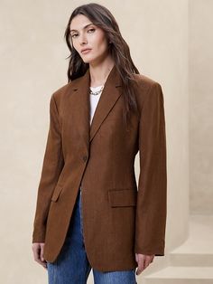 Isola Hourglass Linen Blazer | Banana Republic Sharp Shoulders, Defined Waist, Hourglass Silhouette, European Linens, Clothing Inspiration, Linen Blazer, Petite Size, Stay Cool, Casual Fall