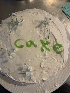 a cake with the word cake spelled out on it