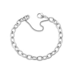 Feel the uniqueness of this charm bracelet. The connected sterling silver oval shapes have a beaded texture that complements many of our other designs. Each link is made for soldering charms to it so you can fully load it with all the ones that mean the w Elegant Silver Charm Bracelet With Cable Chain, Elegant Sterling Silver Charms Bracelet For Everyday, Modern Silver Bracelets With Charms, Classic Silver Chain Charm Bracelet With Oval Links, Silver Oval Link Chain Bracelet With Cable Detail, Silver Cable Chain Bracelet With Oval Links, Silver Cable Chain Metal Bracelets, Silver Charms Chain Bracelet For Everyday, Everyday Sterling Silver Chain Bracelet With Charms