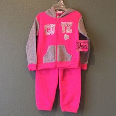 Nwt 24 Month Girls Pink And Gray Jogging Set Pink Cotton Sets For Winter, Pink Cotton Winter Sets, Casual Pink Sets For Winter, Casual Pink Winter Sets, Pink Cotton School Sets, Playful Pink School Sets, Cute Pink Long Sleeve Sets, Pink Long Sleeve Playwear Sets, Playful Pink Winter Sets