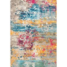 an abstract rug with multicolored paint splattered on it