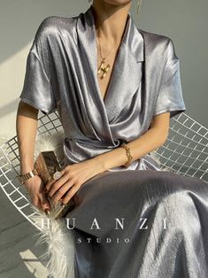 HUANZI custom designer high-end glossy silky elegant dress -Diana Pear – ORUMATORU Sleek Silk V-neck Dress For Formal Occasions, Elegant V-neck Satin Cocktail Dress, Elegant Spring Metallic Midi Dress, Chic Metallic Midi Dress For Formal Occasions, Glamorous Summer Workwear Dresses, Elegant Short Sleeve Satin Dress For Summer, Elegant Short Sleeve Satin Midi Dress, Elegant Short Sleeve Satin Summer Dress, Elegant Metallic Midi Dress For Evening