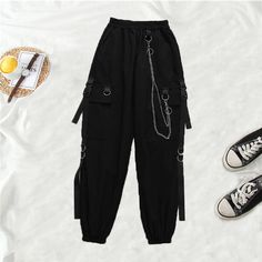 Brand Name: HWLZLTZHTPant Style: Cargo PantsMaterial: COTTONFit Type: LOOSELength: Ankle-Length PantsDecoration: PocketsOrigin: CN(Origin)Season: Spring/AutumnWaist Type: HIGHModel Number: PA018Pattern Type: SolidStyle: StreetwearFront Style: FlatAge: Ages 18-35 Years OldFabric Type: BatikClosure Type: Elastic WaistGender: WOMEN Pant Trousers Women, Joggers Women, Harajuku Punk, Pants Streetwear, Women Chain, Style Cargo, New Rock, Cargo Pants Women, Ankle Length Pants