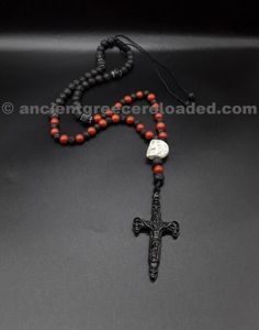 Black Rosary, Skull Face, Carnelian Beads, The Skull, The Heavens, Lava Stone, The Church, Rosary, Dark Red