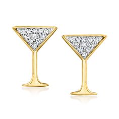 Ross-Simons - .10 ct. t. w. Diamond Martini Earrings in 18kt Gold Over Sterling. Happy hour has never looked so glamorous! Our chic martini earrings shimmer with .10 ct. t. w. diamond rounds in 18kt yellow gold over sterling silver. Post/clutch, diamond martini earrings. Diamond birthstones are the perfect gift for April birthdays. Martini Outfit, Martini Earrings, Jewelry Presentation, Diamond Birthstone, Quilted Duvet Cover, Boot Jewelry, Fine Jewelery, Earrings Diamond, Toddler Boy Shoes