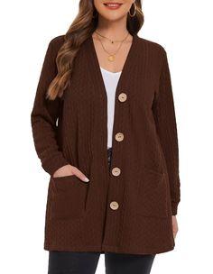 PRICES MAY VARY. Cardigan Sweaters For Women - LARACE womens cardigans are made of high quality knit sweater fabric, super soft and stretchy, durable and anti-wrinkle, not easy to fade. As trendy long cardigans for women, there are suitable thickness for cold fall and early winter Womens Cardigan Sweaters - With cable kint fabric and four functional buttons, open front cardigan for women make you eye-catching in the crowd. Sweatshirt style sleeves of womens cardigans keep you warm in the cold an Womens Cardigans, Plus Size Long Sleeve Tops, Long Cardigans, Long Sweaters For Women, Down Winter Coats, Sweater With Pockets, Fall Cardigans, Cardigan For Women, Sweater Fabric