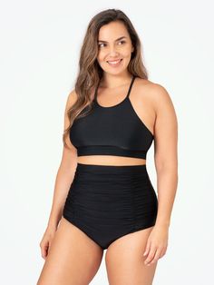 Empetua® High-Waisted Control Bikini Bottom High Waist Tankini With Built-in Bra For Poolside, Beachwear Tankini With Built-in Bra And High Waist, Poolside High Waist Bra-friendly Tankini, High Waist Tankini With Built-in Bra For Swimming, High Waist Smoothing Tankini For Beach, Solid Color High Waist Shapewear Swimwear, High-waist Tankini With Built-in Bra For Beachwear, High Waist Tankini With Built-in Bra For Beachwear, High Waist Tankini With Built-in Bra For Beach Season