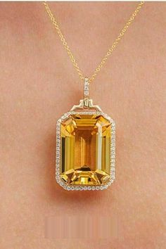 3.30Ct Emerald Cut Citrine & Diamond Halo Women's Pendant 14K Yellow Gold Finish  THIS RING IS READY TO MADE A ORDER  ✔ Metal Purity : 925 Sterling Silver ✔ Main Stone Shape : Emerald ✔ Main Stone : Diamond & Citrine ✔ Main Stone Color : White & Yellow ✔ Main Stone Creation : Simulated ✔ Main Stone CT Weight : 3 Ct ✔ Ready to Ship in 3-5 Business Days ✔ Available Ring Size's : 5 6 7 8 9 10 11 12 & All Middle Ring Sizes Available ♥ Custom Birthstone Ring ♥  The most unique jewelry you can find, p Yellow Diamond Necklace, Custom Birthstone Ring, Dainty Diamond Necklace, Citrine Jewelry, Citrine Pendant, Citrine Necklace, Diamond Solitaire Necklace, Halo Pendant, Solitaire Necklaces