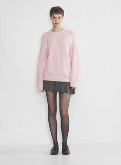 PEGGY SWEATER Pink Sweater With Black Skirt, Aritzia Peggy Sweater Pink, Winter 2024 Runway, Aritzia Pink Sweater, Turtleneck Under Sweater, Peggy Sweater, Shorts And Sweater, Styling Sweaters, Pink Sweater Outfit