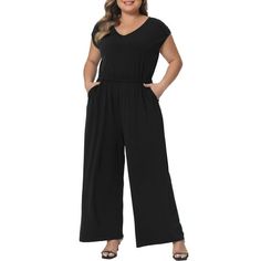 ABOUT US: A plus-size brand inspired by the need of its customers. We hope our clothing can match you into various occasions, by the proper tailoring to show your perfect curve and the comfortable fabrics enables you a pleasant experience. This jumpsuit women has an elegant look that will make you stand out in any occasion. This deep v-neck jumpsuits for women casual is designed to flatter a variety of plus-size body types, particularly those with full busts. Measurement (in inches) Size-------- Curvy Rompers, Plus Size Pant Suits, Wide Legs Pants, Plus Size Brands, Plus Size Jumpsuit, Wide Legs, Jumpsuits For Women, Body Types, Fashion Ideas