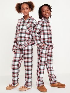 Gender-Neutral Printed Button-Front Pajama Set for Kids | Old Navy Pajama Set White, Pajama Day, Classic Pajamas, Matching Mom, Winter Plaid, Flannel Pajama Sets, Flannel Pants, Cozy Flannel, Flannel Pajamas