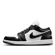 The Air Jordan 1 Low 'Panda' is a stylish sneaker that features a classic black and white colorway. The bold black upper is contrasted by the white midsole and nylon tongue, while the lining, laces and tongue branding complete the look. Inspired by the iconic panda, this sneaker is perfect for any casual or streetwear look. The Air Jordan 1 Low 'Panda' is the perfect addition to any sneaker collection and is sure to be a hit. Jordan 1 Low Women, Jordan 1 Lows, Jordan Vi, Jordan 1 Low White, Air Jordan Vi, Lv Sneakers, Jordan Low, Jordan Model, Nike Air Jordan 1 Low