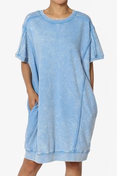 Olsen French Terry Acid Wash T-Shirt Dress SKY_1 Casual Cotton T-shirt Dress With Relaxed Fit, Oversized Crew Neck T-shirt Dress For Summer, Crew Neck Cotton Lounge Dresses, Casual Relaxed Fit T-shirt Dress For Loungewear, Crew Neck Cotton T-shirt Dress For Loungewear, Cotton Crew Neck T-shirt Dress For Loungewear, Relaxed Fit Crew Neck Dresses For Loungewear, Oversized Cotton T-shirt Dress For Loungewear, Casual T-shirt Dress For Loungewear