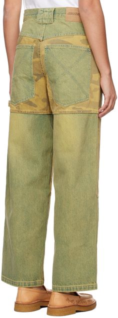 Loose-fit overdyed 13 oz non-stretch denim jeans. Fading and camouflage pattern throughout. · Paneled construction · Belt loops · Zip-fly · Five-pocket styling · Logo embroidered at leg · Hammer loop at outseam · Jacron logo patch at back waistband Supplier color: Overdyed yellow Military Style Khaki Straight Leg Jeans, Green Military Straight Leg Jeans, Military Style Green Straight Leg Jeans, Utility Camouflage Cargo Jeans, Camouflage Utility Jeans For Streetwear, Utility Camouflage Jeans For Streetwear, Logo Embroidered, Stretch Denim, Patch Logo