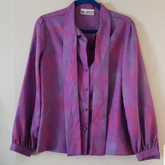 Vintage Lanvin Pastel Multicolor L/S Button Up Blouse New / Old Stock~ Size 12~ Nwt Purple Button-up Blouse For Formal Occasions, Purple Button-up Blouse For Daywear, Formal Purple Blouse With Button Closure, Classic Purple Blouse With Button Closure, Purple Collared Blouse With Button Closure, Collared Purple Blouse With Button Closure, Vintage Lanvin, Black Shirts Women, Brown Blouse